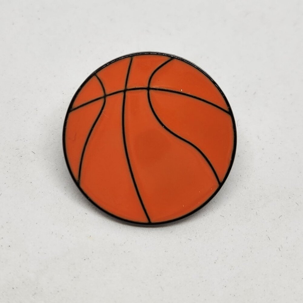 Basketball Orange Metal Enamel Pin Black Tone Backing Lapel Backpack Hat Brooch